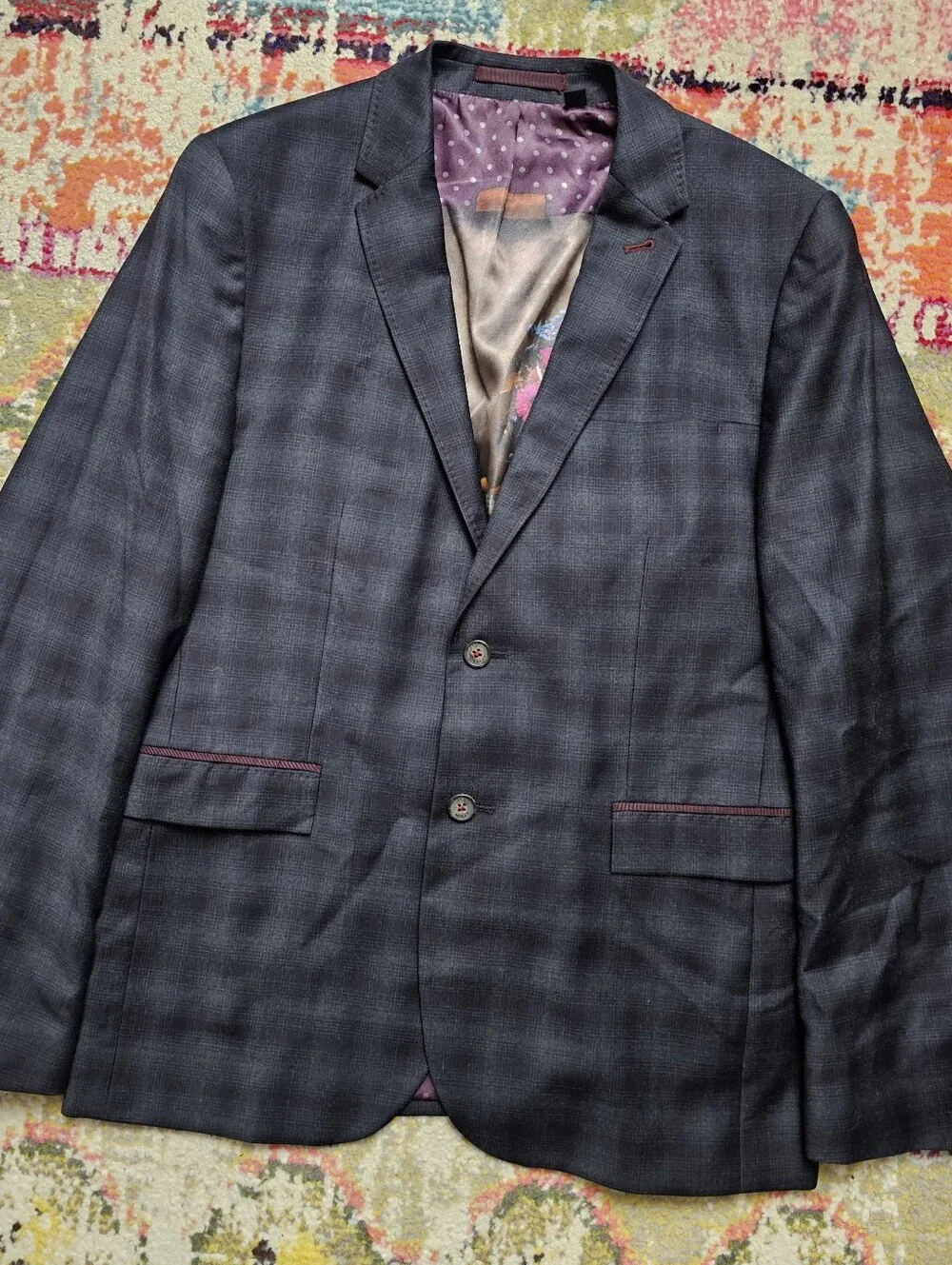 Ted Baker Men's Blazer Sport Coat Size 4 Measures 40R Gray Plaid 100% Wool